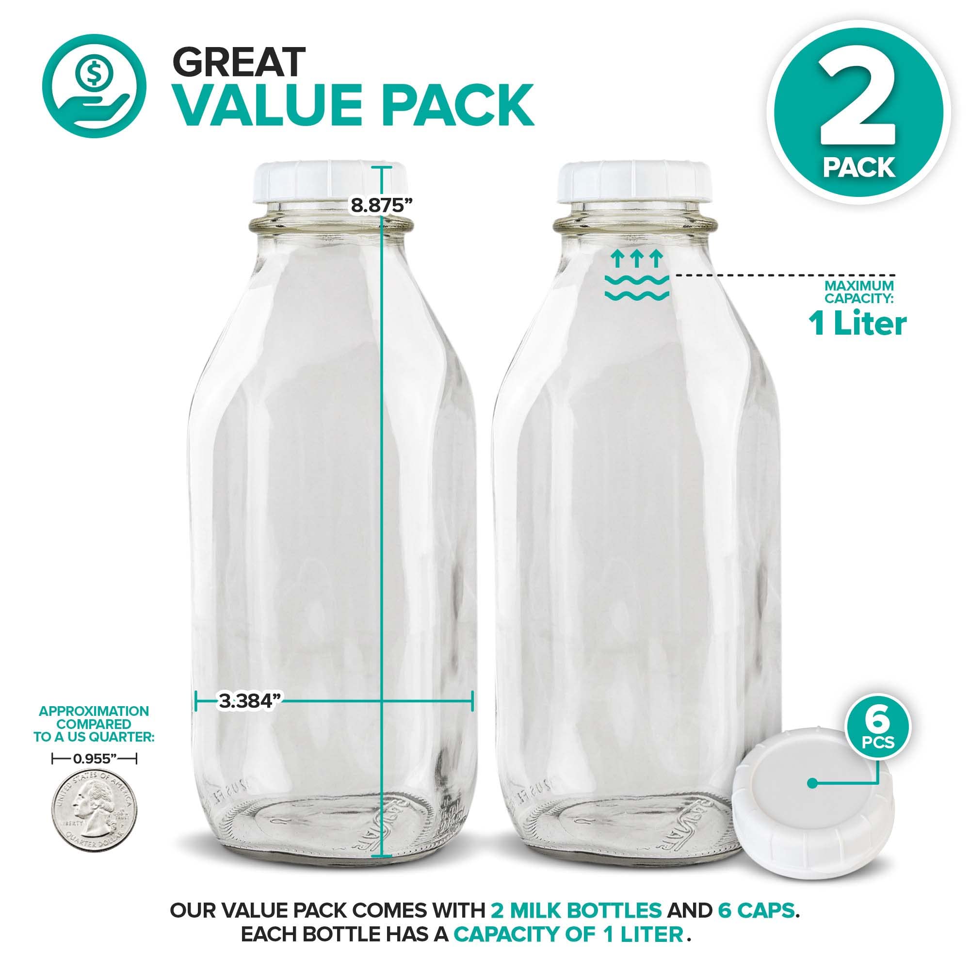 Stock Your Home frascos de vidrio 32 onzas con tapa blanca, aptos para lavavajillas