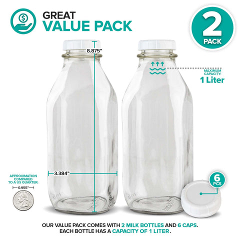 Stock Your Home frascos de vidrio 32 onzas con tapa blanca, aptos para lavavajillas