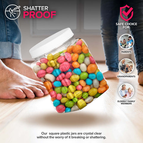Stock Your Home frascos transparentes a prueba de roturas, seguros para niños.