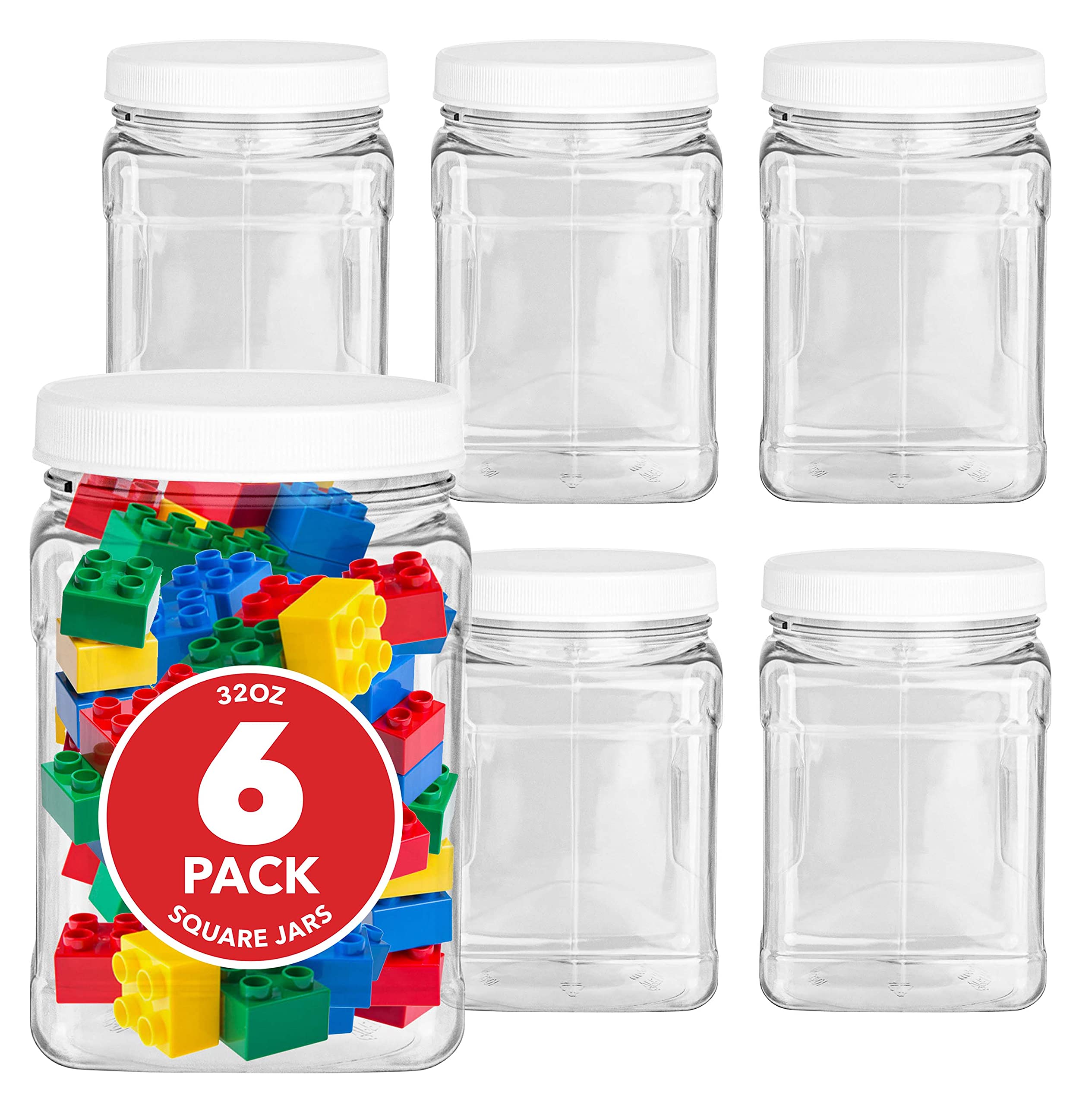 Stock Your Home jarras de plástico 32 onzas con tapa blanca, almacenamiento seguro y ordenado.
