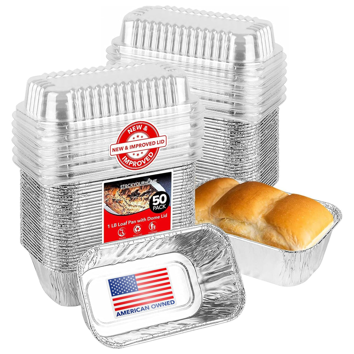 Stock Your Home mini pan de aluminio con tapa domo, ideal para hornear y servir