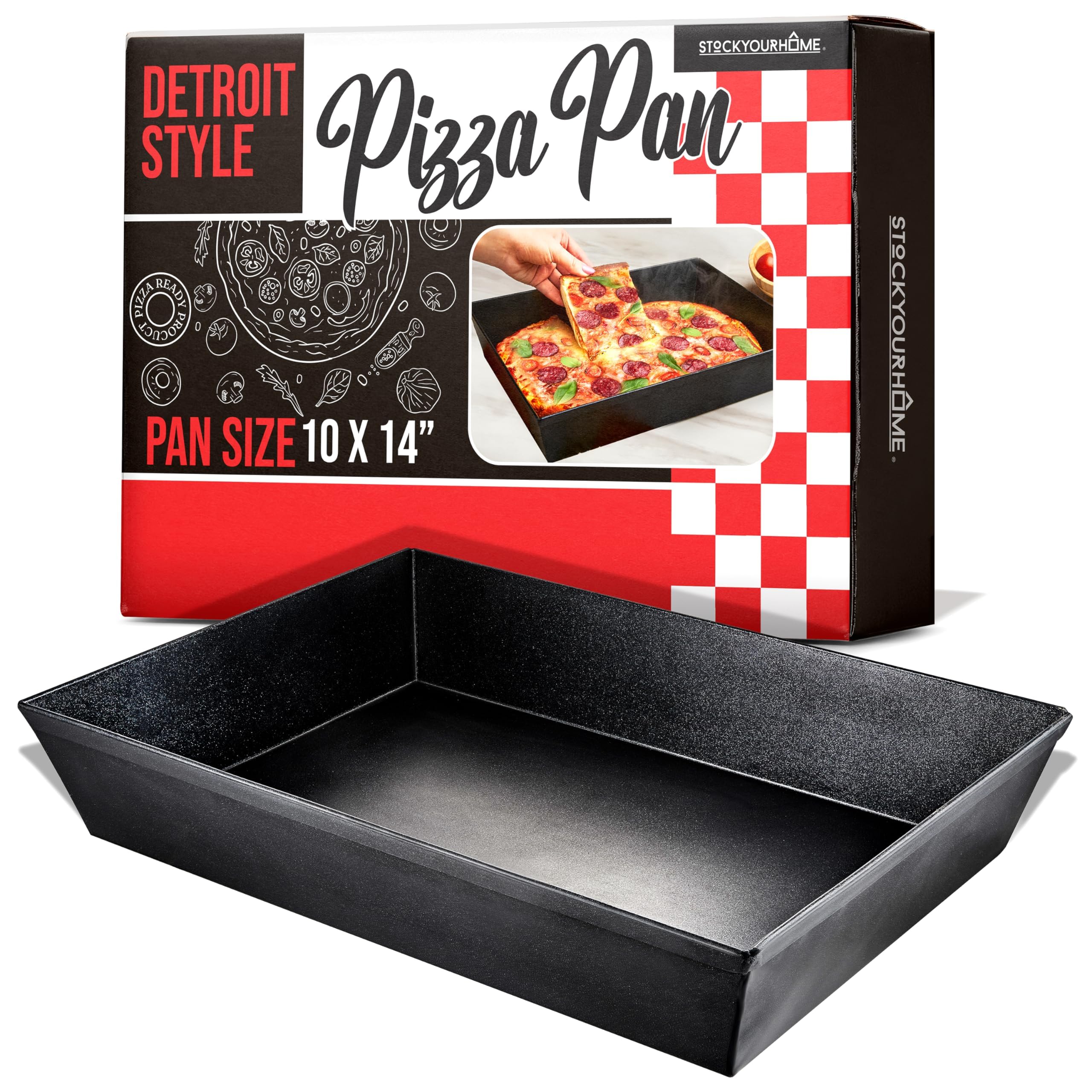 Stock Your Home: molde Detroit 10x14 para pizza crujiente y liberación fácil.