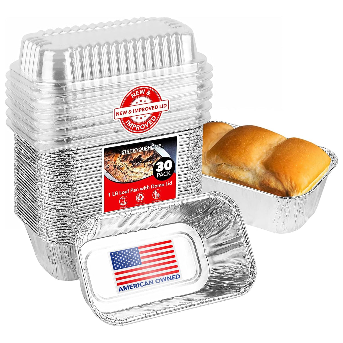 Stock Your Home moldes mini pan aluminio con tapa plástica para hornear y almacenar