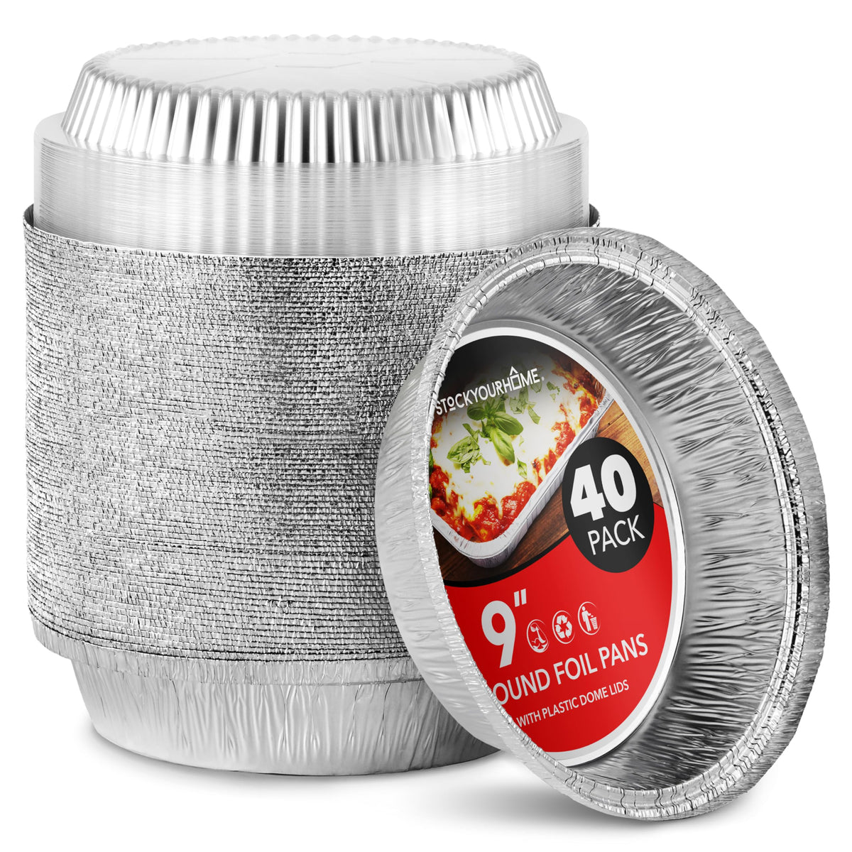 Stock Your Home bandeja de aluminio 9 pulgadas con tapa para hornear y transportar pasteles.