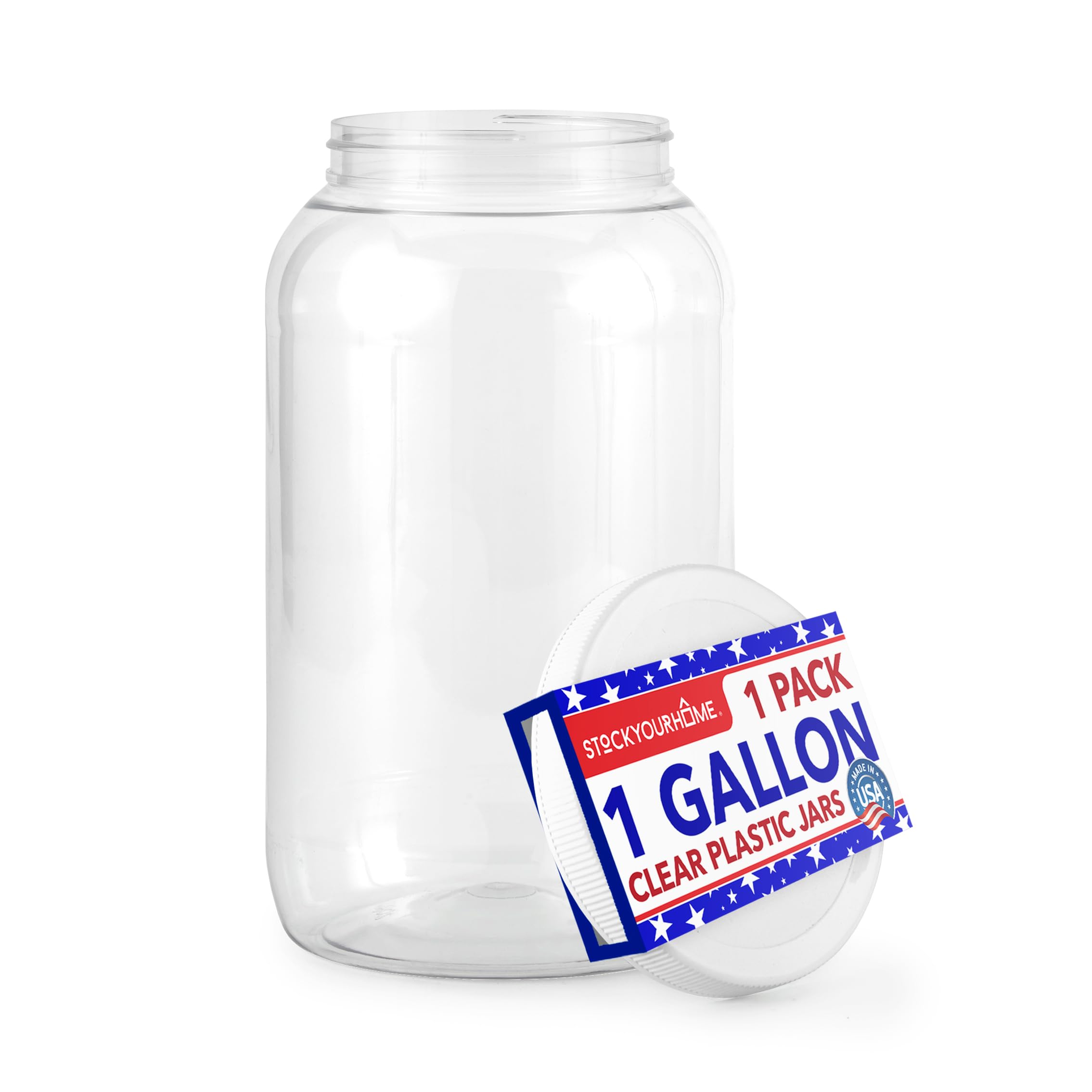 Stock Your Home tarro plástico de 1 galón con tapa transparente, ideal para organización.