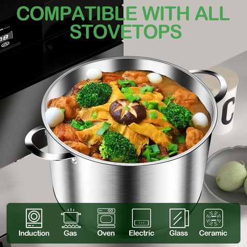 Stockpot acabado cepillado interior y exterior facilita la limpieza y añade elegancia.