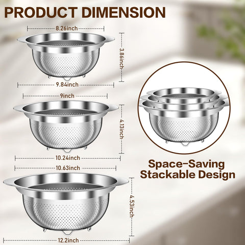 Colador STOCKPOT de acero inoxidable 3qt para escurrir pasta con drenaje rápido