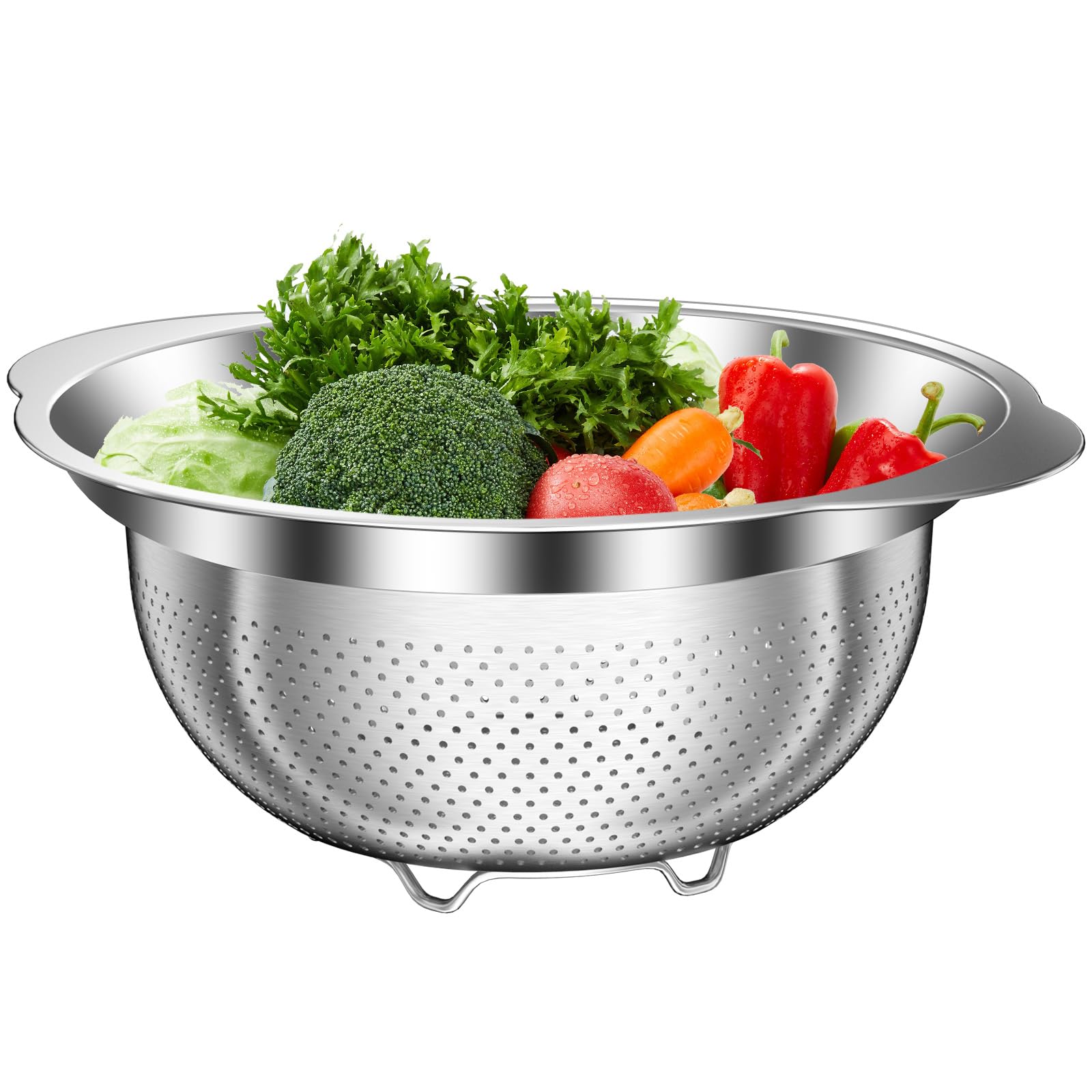 Stockpot colador de acero inoxidable premium para verduras, lavado seguro y eficiente.
