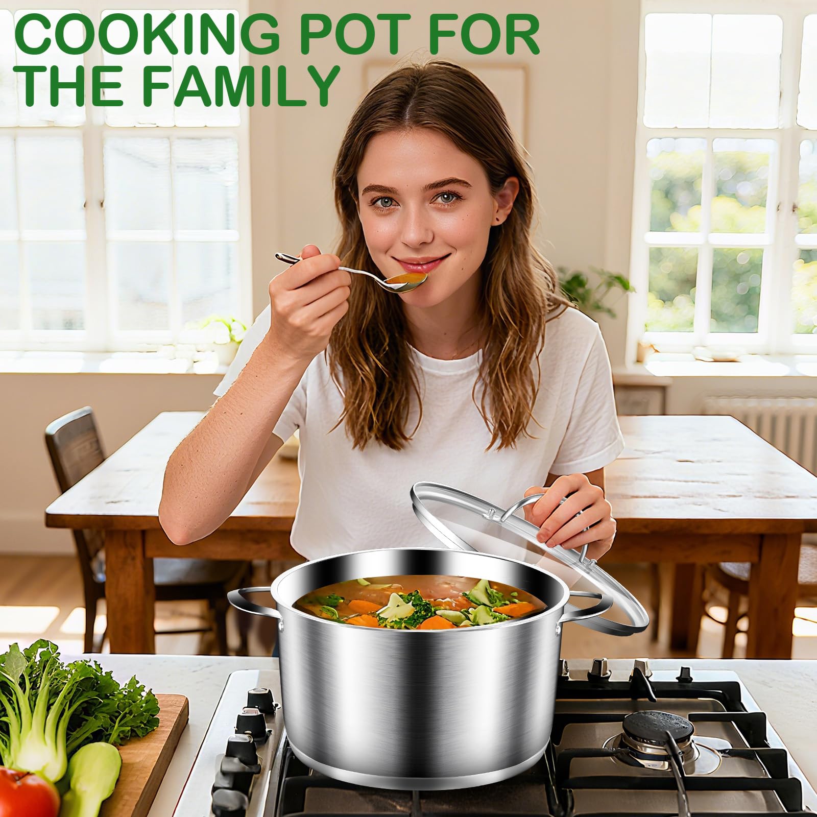 Stockpot tapa de vidrio transparente facilita vigilar la cocción sin levantar la tapa.