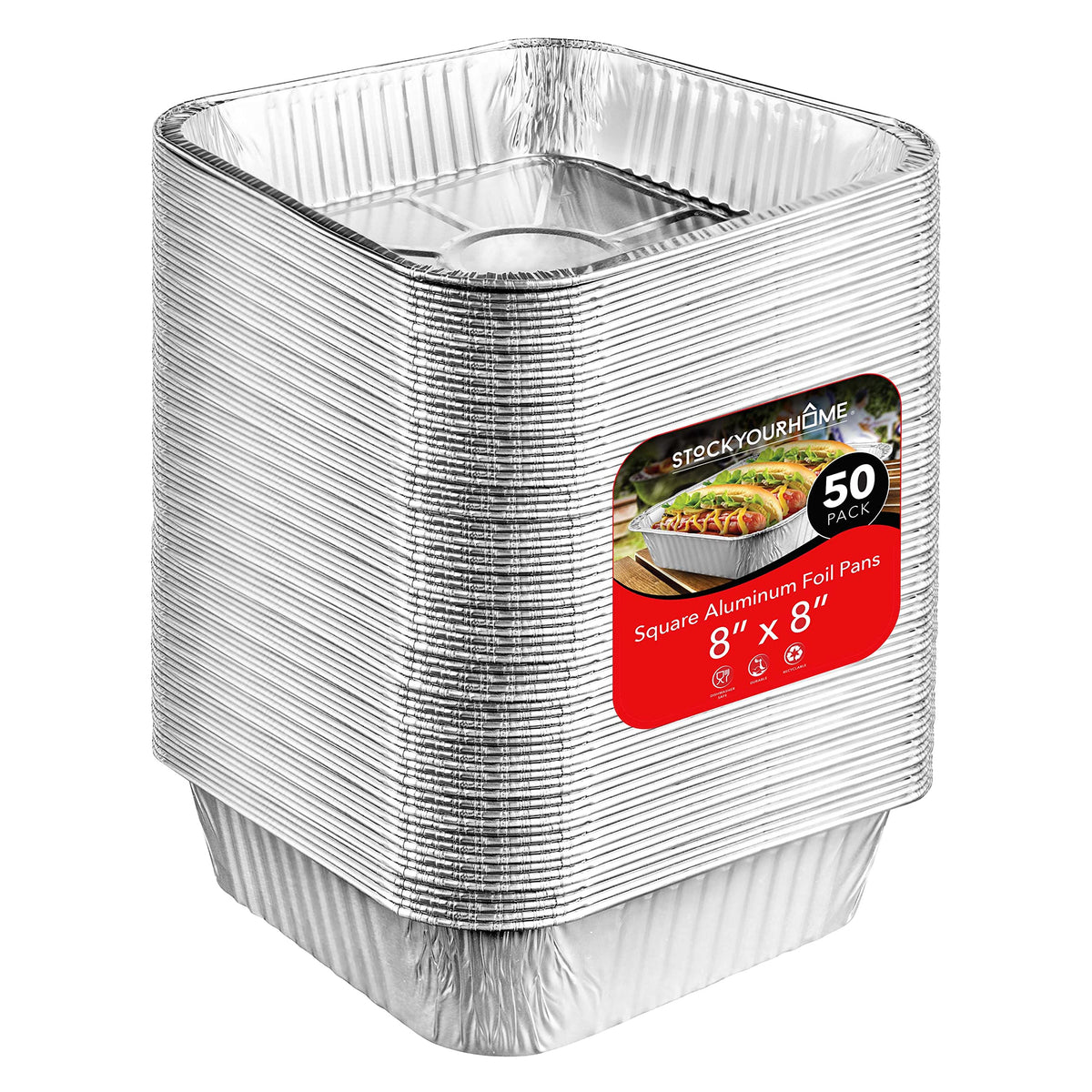Stock Your Home 8x8 bandeja cuadrada de aluminio para hornear, ideal para pasteles y recetas.