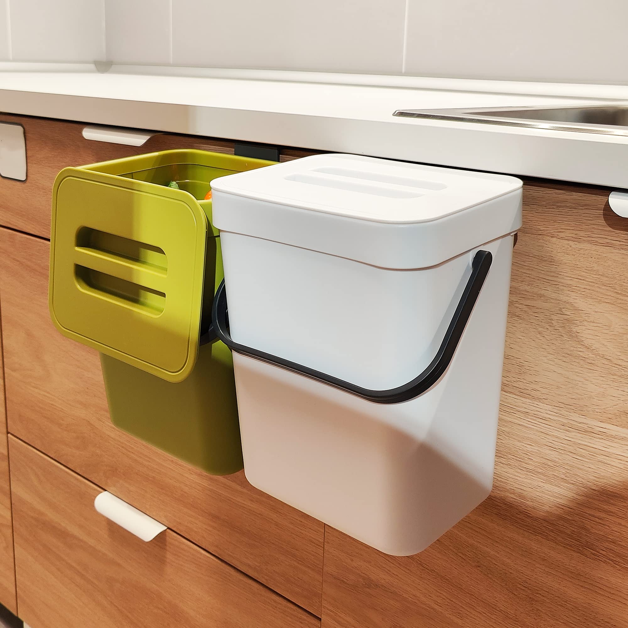 stonespace cubo de basura colgante con tapa 5L para cocina, ahorro de espacio