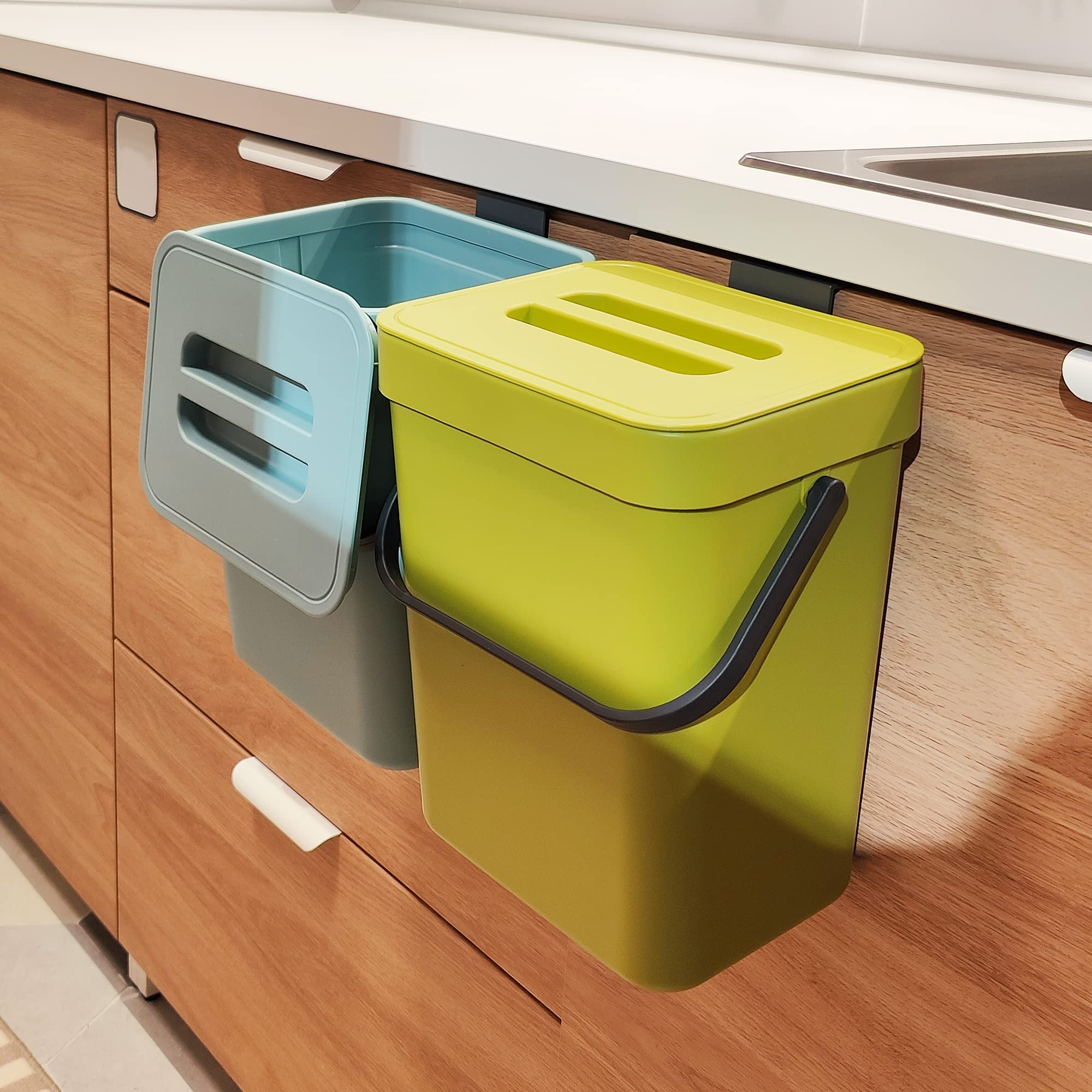 stonespace tacho de cocina pequeño con tapa en verde para encimera sin olores