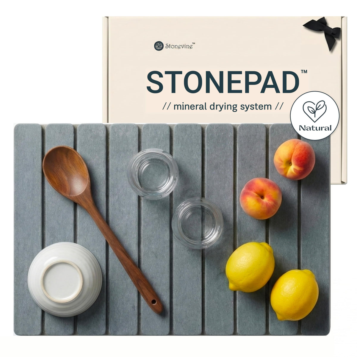 Stonevine tapete secado piedra 24x16, gran espacio para secar vajilla en la encimera.