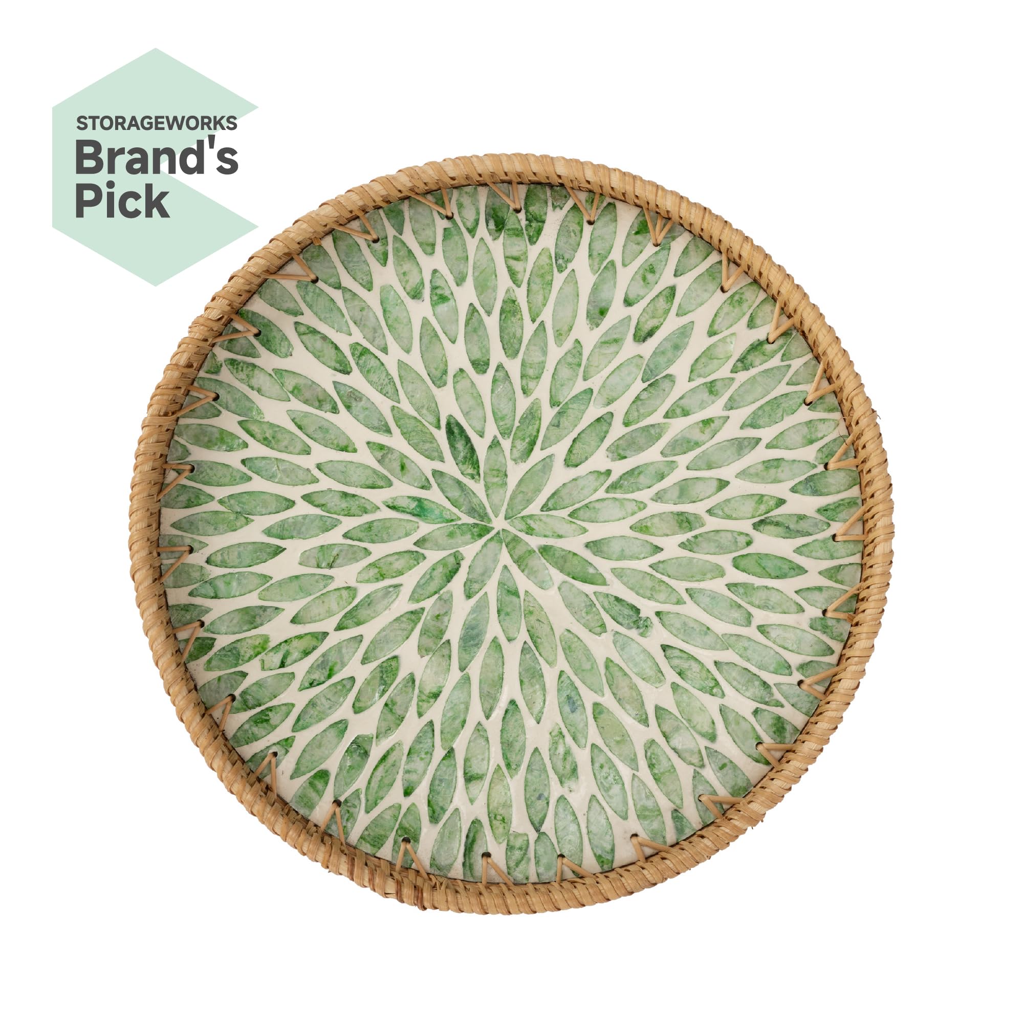 StorageWorks bandeja tejiida de mimbre verde, perfecta para organizar la mesa.