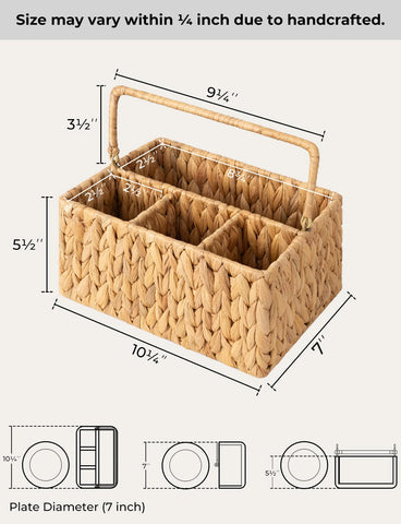 StorageWorks organizador cubiertos mimbre detalle tejido: acabado artesanal y textura natural para la mesa.