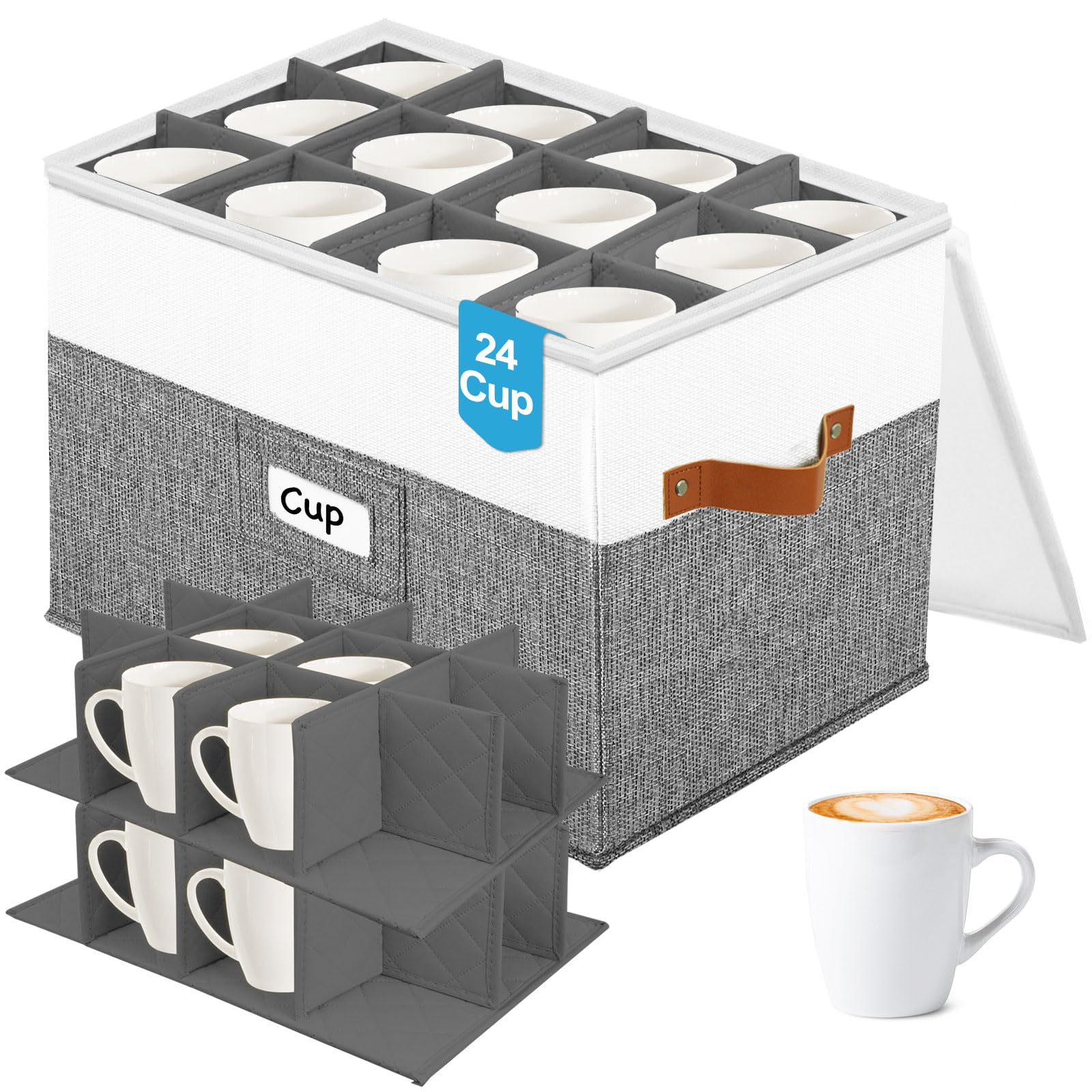 storasier caja-quiltada-tazas-tapas-transparente: visibilidad interior y protección durante transporte.