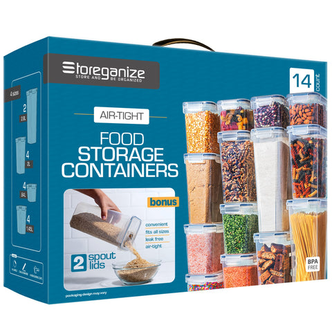 Storeganize conjunto-14-contenedores-aislados-tapas: organización eficaz de la despensa.