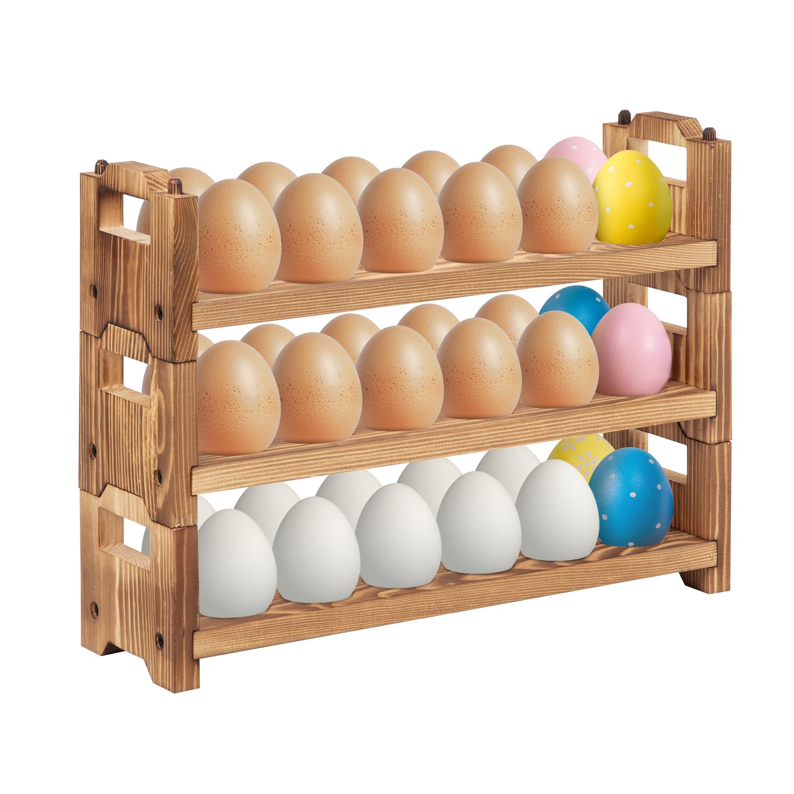 Storenization porta-huevos madera 3 niveles, resistente y elegante para encimera.