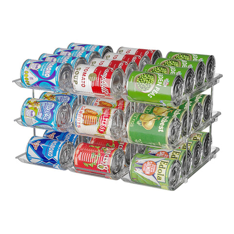 STORICANS Organizador de latas con tres niveles para despensa ordenada y rápida selección.