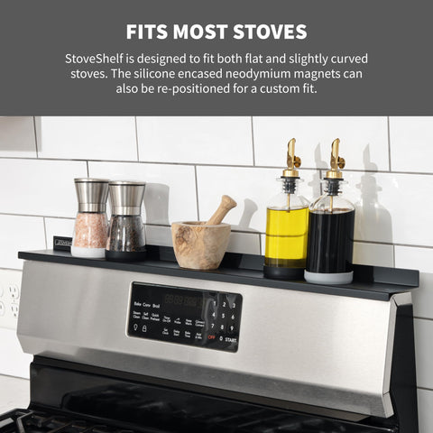 Stove Shelf ajuste para estufas planas o curvas suaves, compatibilidad flexible.