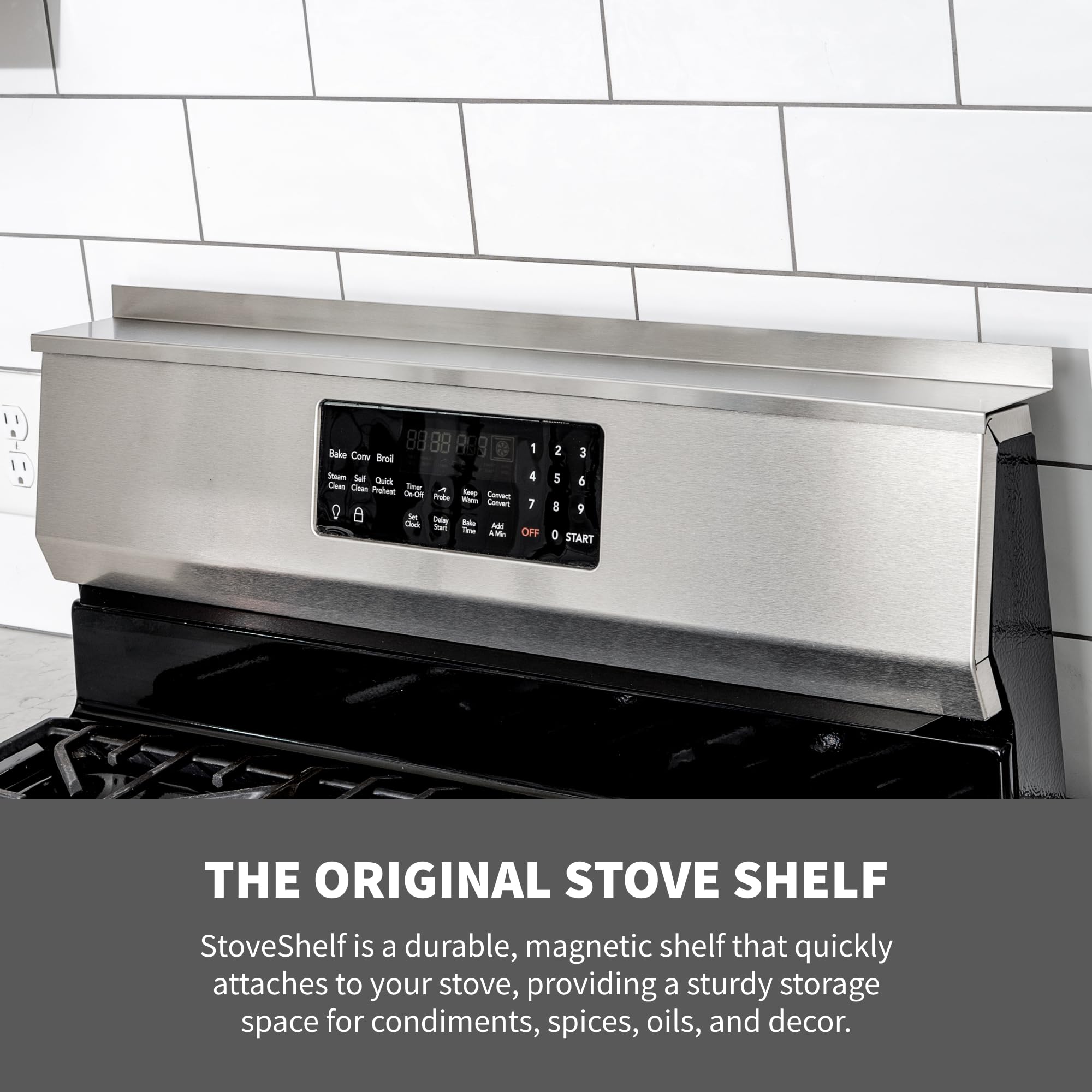 StoveShelf espacio para condimentos al alcance durante la cocina