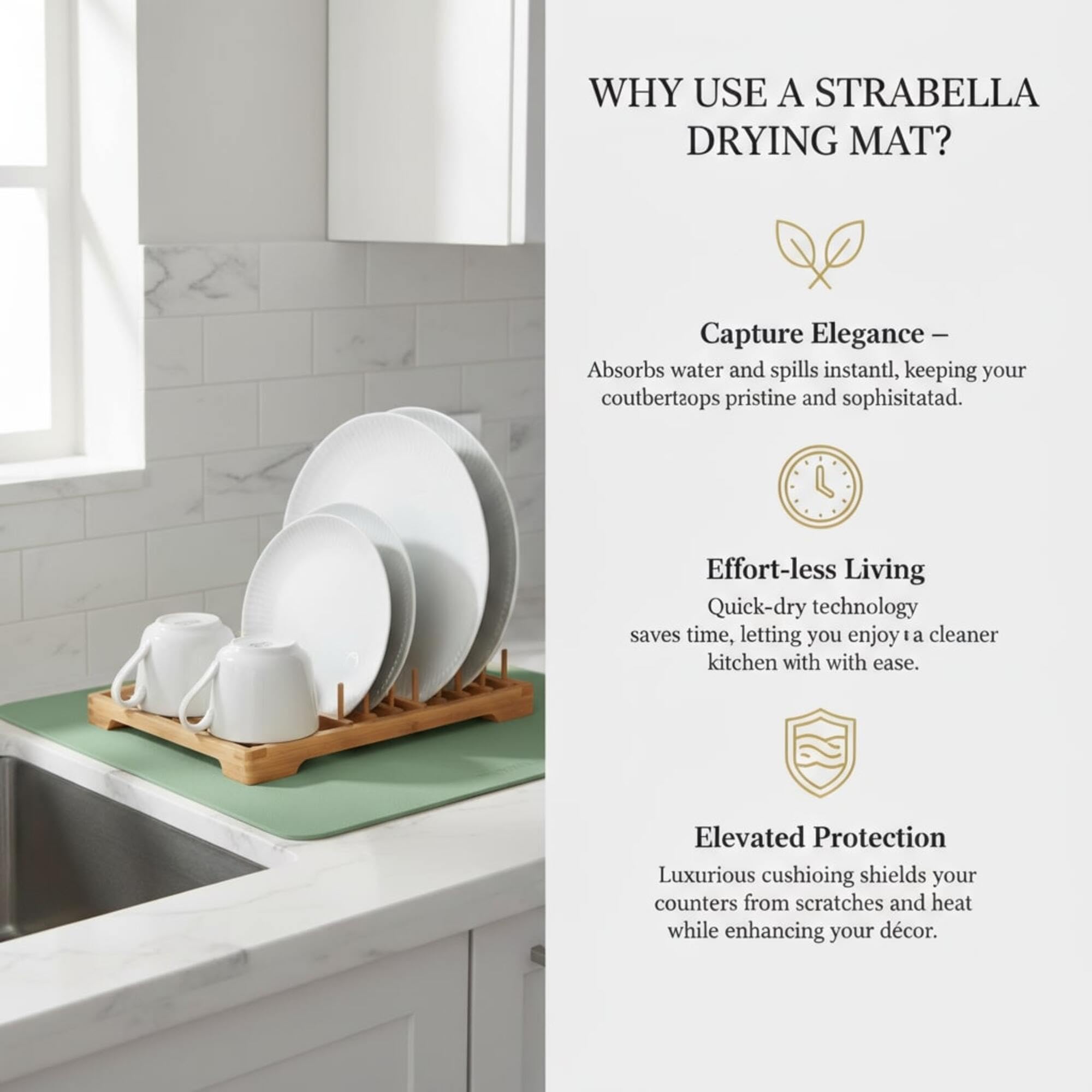 Strabella protege superficies de cocinas manteniendo la encimera seca y ordenada.