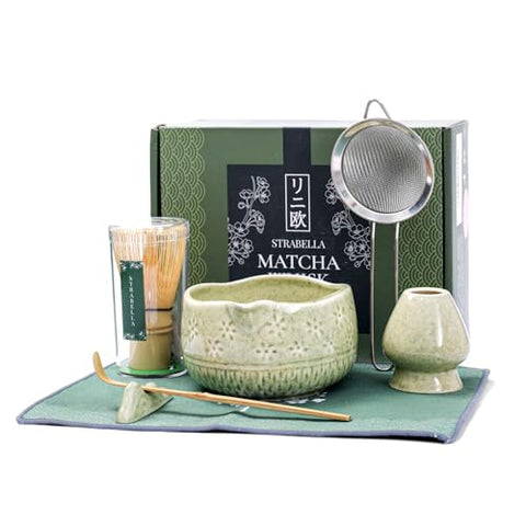 Conjunto Strabella de 7 piezas para matcha con cuenco cerámico y vertedor para verter con precisión