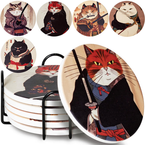 Straight Coastin posavasos Ninja Cat set protege superficies con humor.