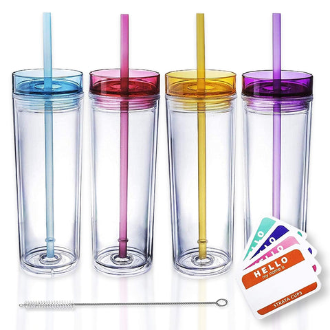 Strata CUPS Skinny Tumbler: acrílico de 16oz con doble pared para mantener fría la bebida.