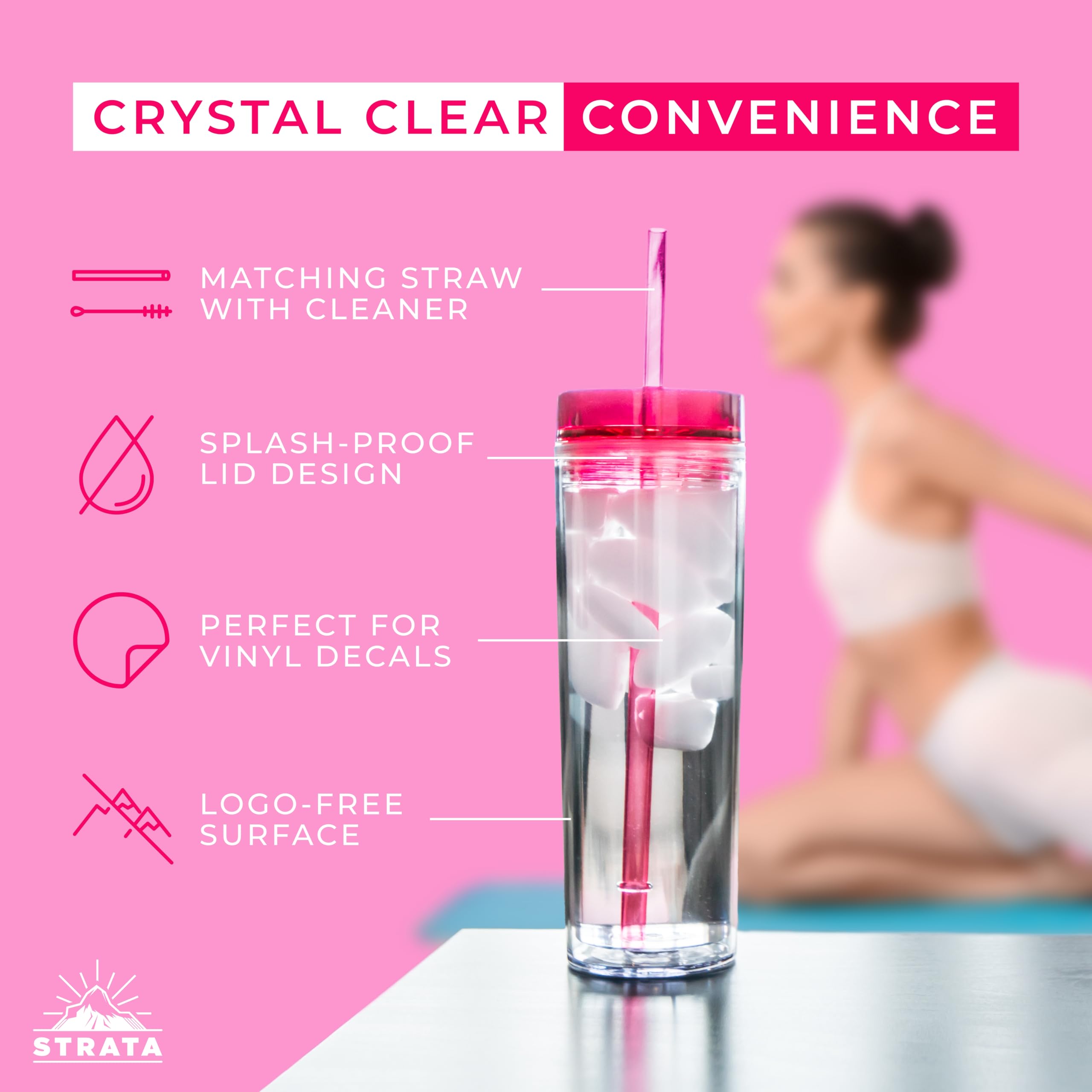 Strata CUPS Skinny Tumbler con tapa rosca hermética previene derrames.