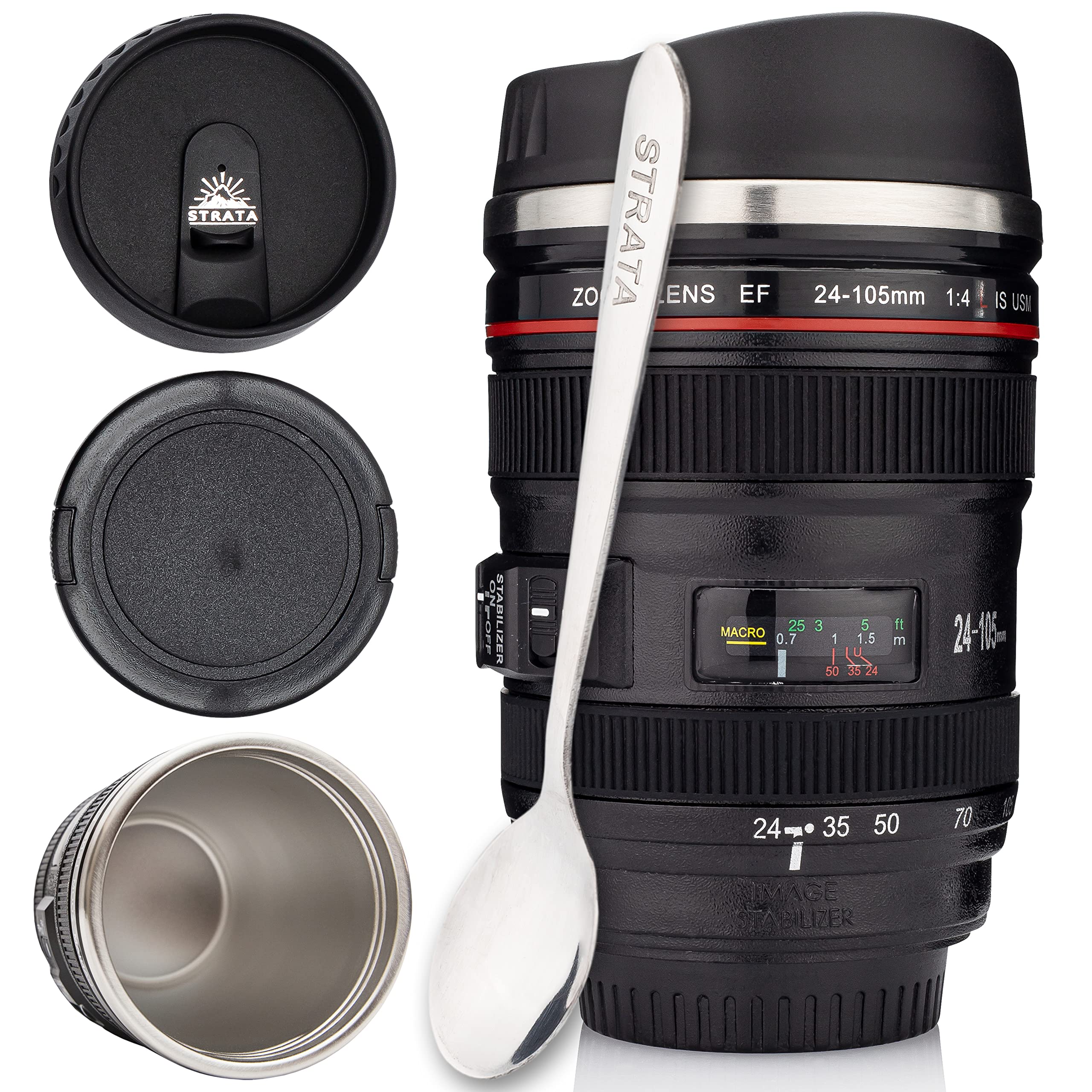 Strata CUPS Taza lente camara con diseño realista para fotógrafos en movimiento