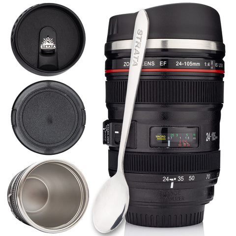 Strata CUPS Taza lente camara con diseño realista para fotógrafos en movimiento