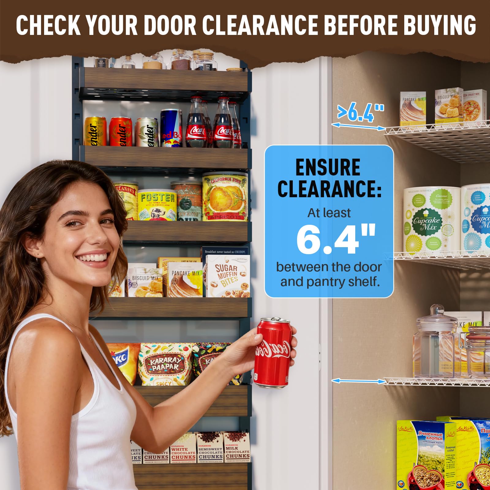 Estantes colgantes STURDIFLOW para especias y snacks bien ordenados.
