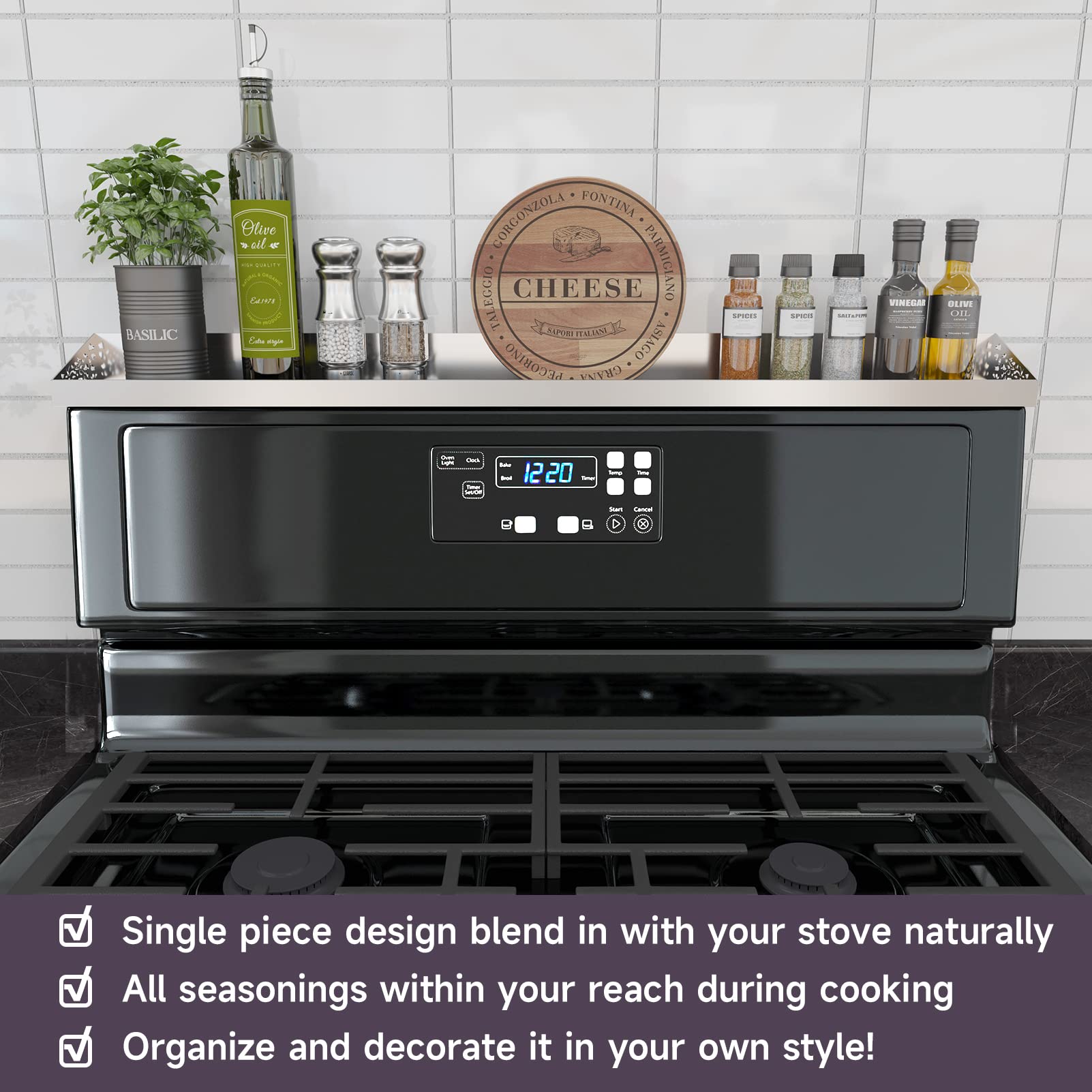 STUTOV organizador de condimentos inoxidable para una encimera ordenada y fácil de limpiar.