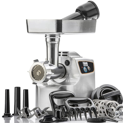 STX International Magnum 1800W, vista frontal, ideal para moler carne en casa con alta capacidad