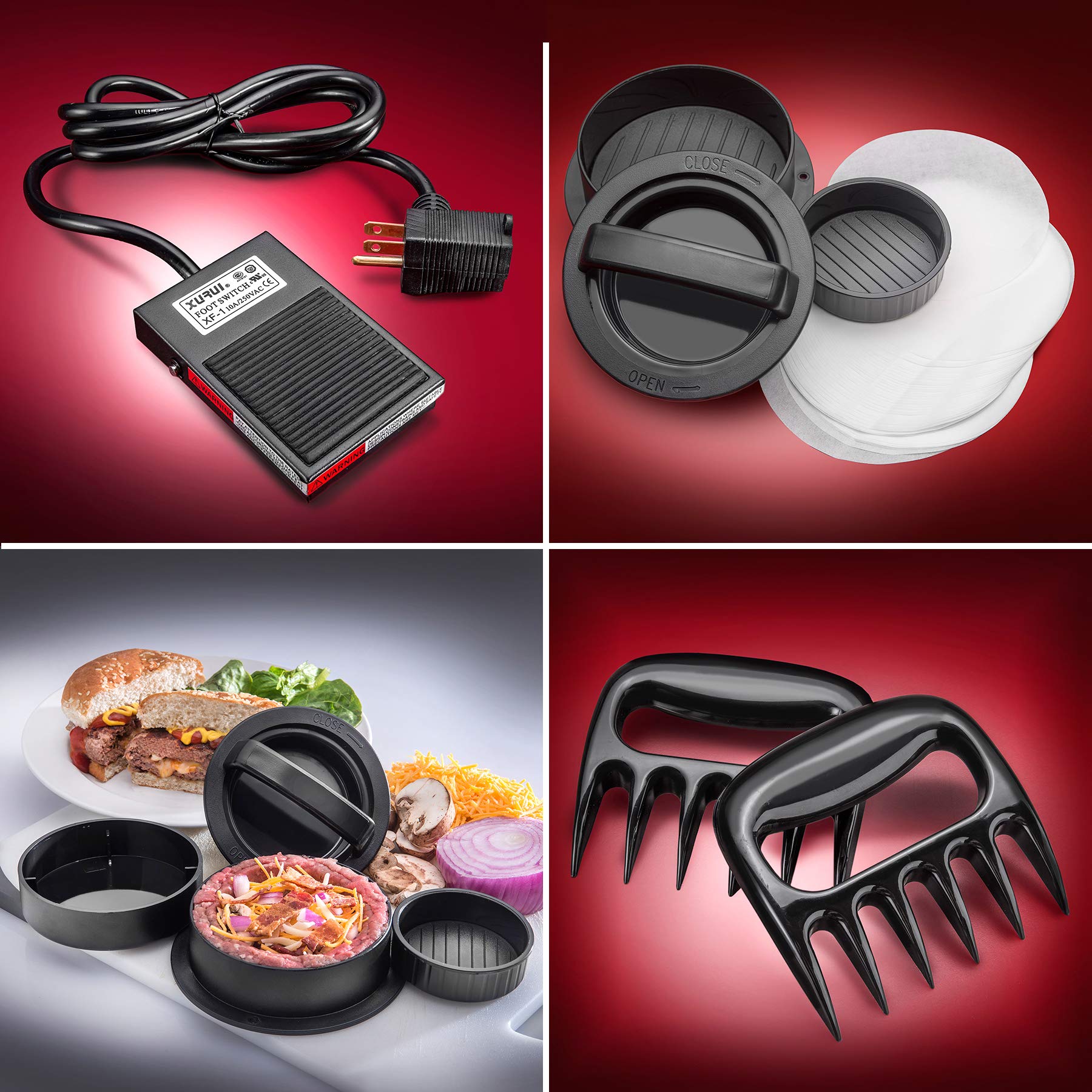 STX Turboforce II 4000: pinzas para carne y prensa para hamburguesas para porciones uniformes.