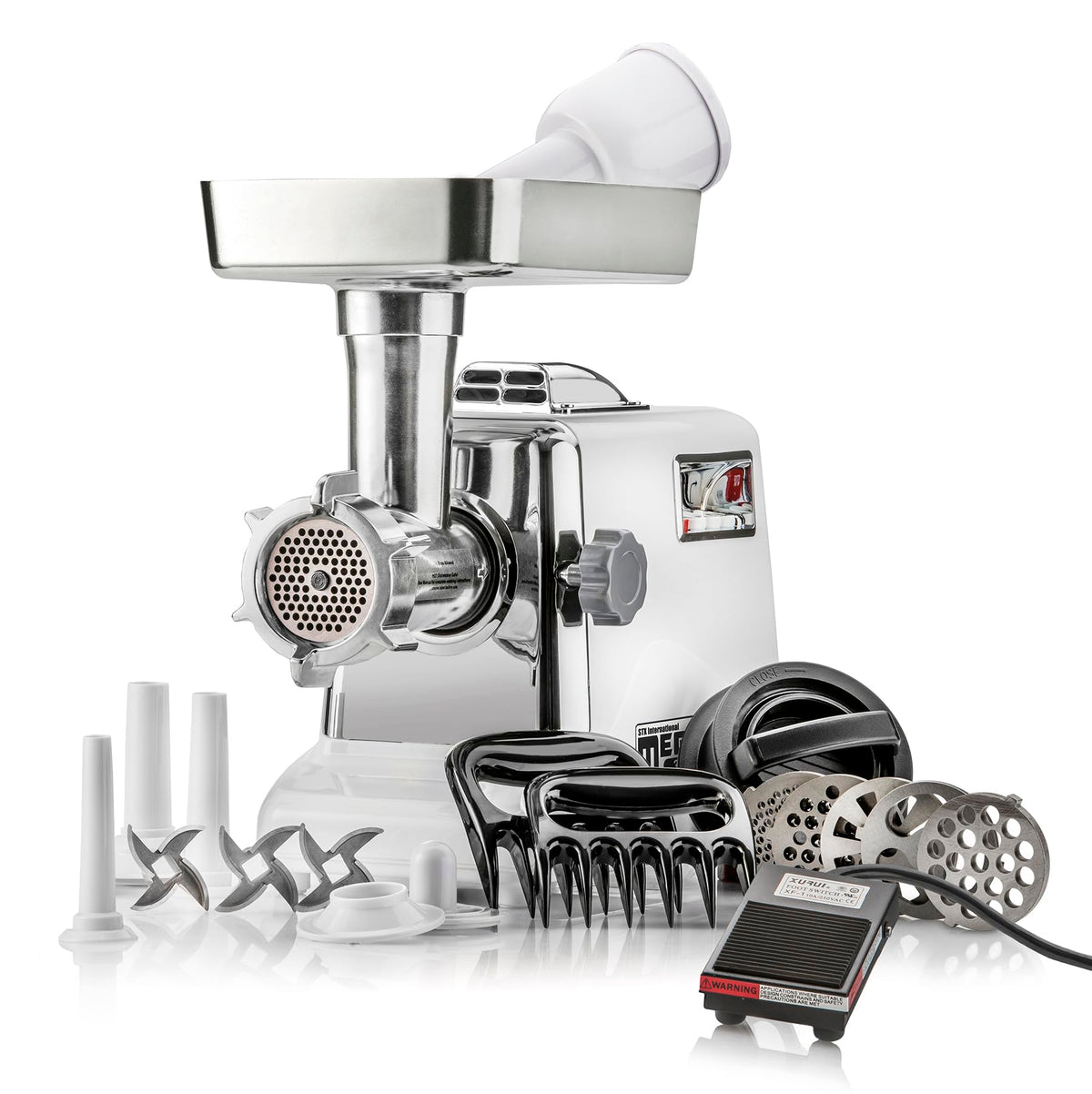 STX Megaforce 3000 con hopper y cabezal de molido para preparación rápida de carne