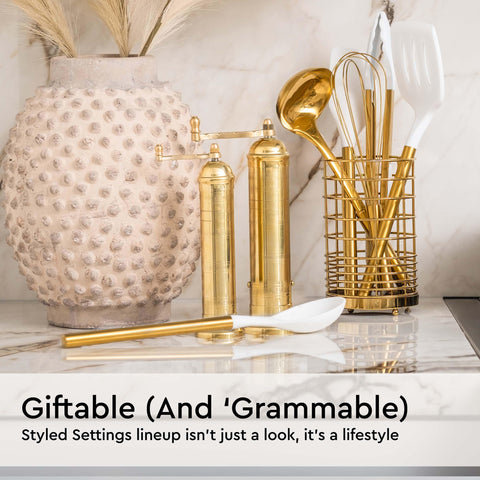 STYLED SETTINGS: soporte dorado y blanco para guardar utensilios con estilo