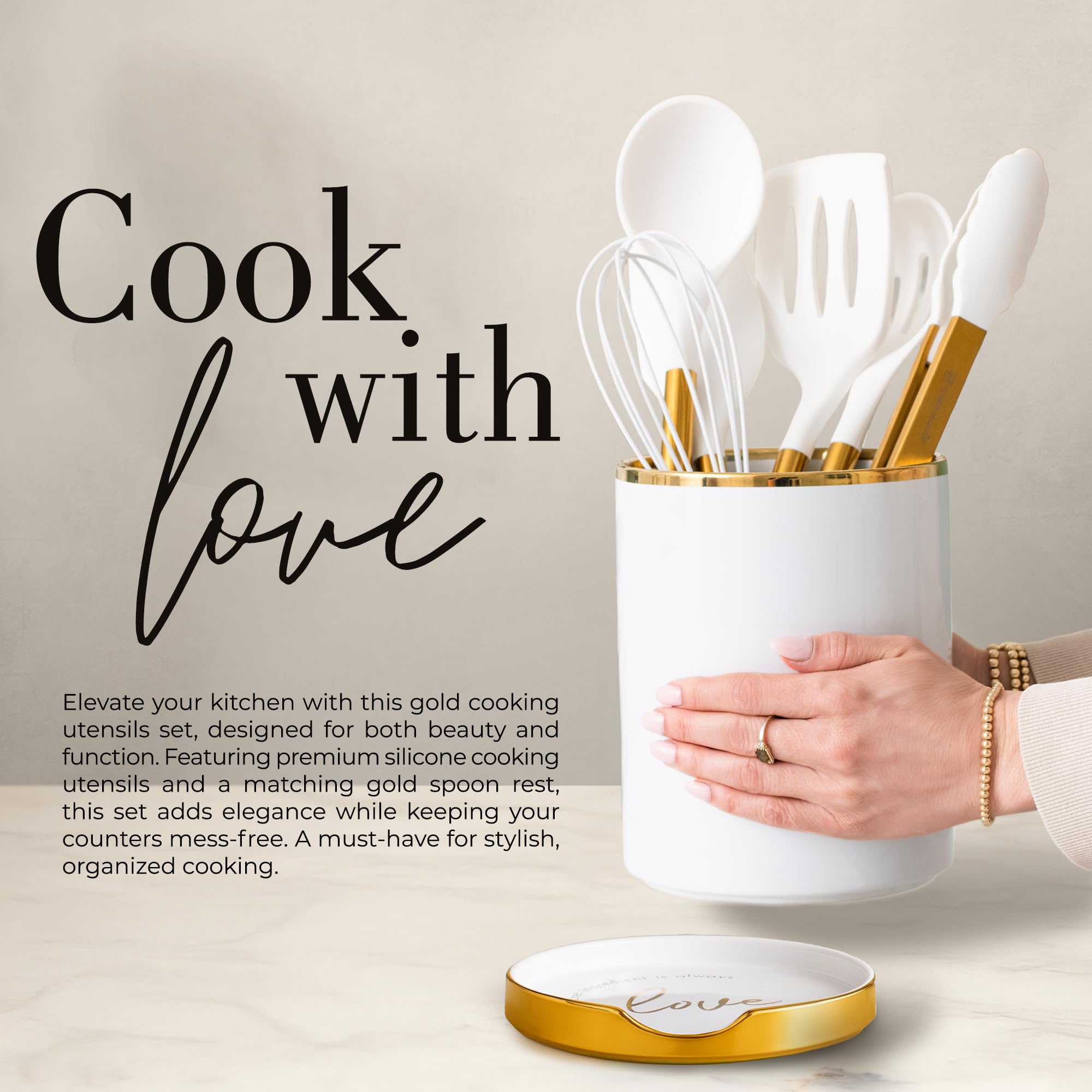 Cuchara de cocina STYLED SETTINGS con mango dorado para mayor equilibrio