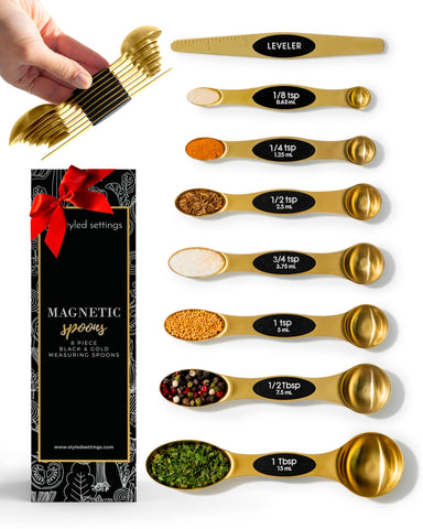 STYLED SETTINGS cucharas medidoras magnéticas doradas para acceso rápido en la cocina
