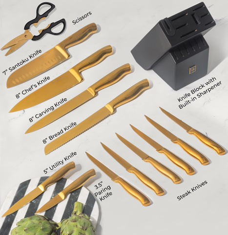 Cuchillo carne dorado STYLED SETTINGS para rebanadas limpias.