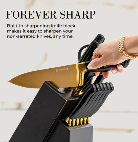 Cuchillo carne STYLED SETTINGS oro negro; hoja inoxidable duradera para filetear
