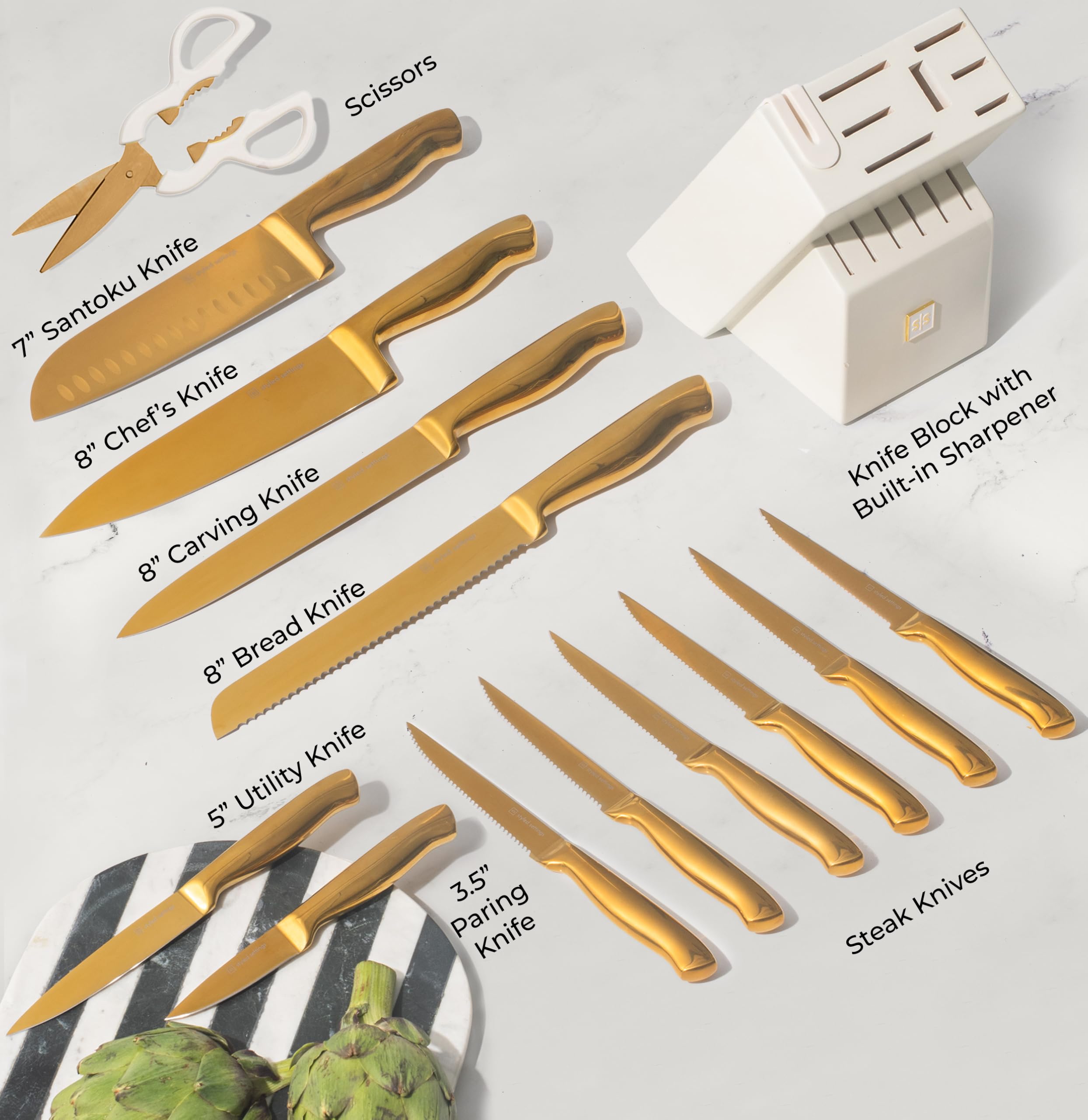 STYLED SETTINGS cuchillo chef dorado con mango ergonómico y equilibrio