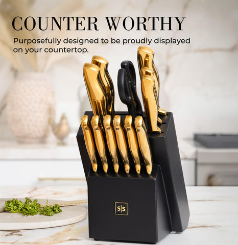 Cuchillo pan dorado STYLED SETTINGS ideal para rebanar con filo estable.