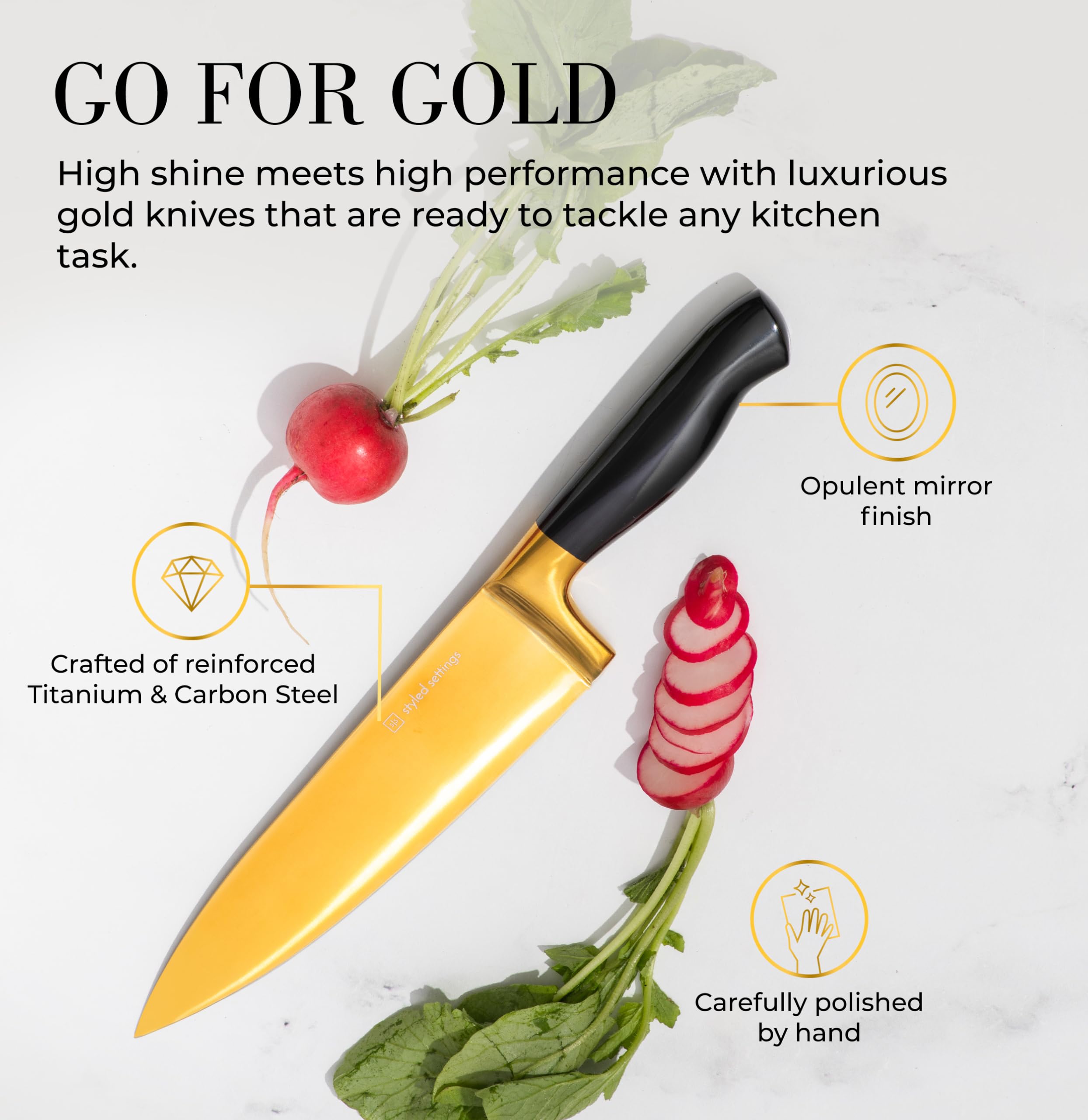 Cuchillo pan STYLED SETTINGS oro negro; filo estable para rebanar