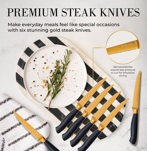 Cuchillo santoku STYLED SETTINGS oro negro; hoja versátil para verduras