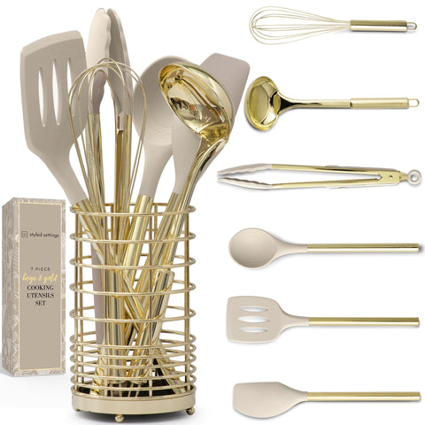 STYLED SETTINGS espátula dorada para cocinar sin rayar sartenes antiadherentes.