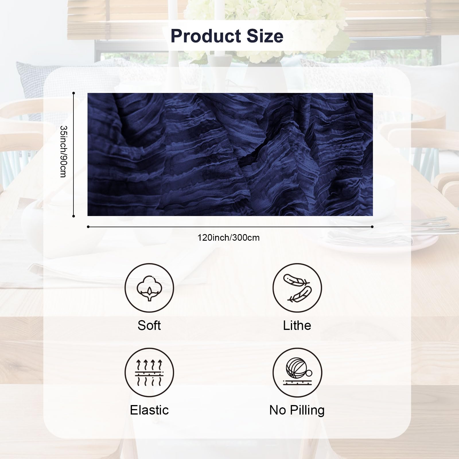 Camino de mesa gasa azul marino de SuBleer, fácil de lavar y mantener