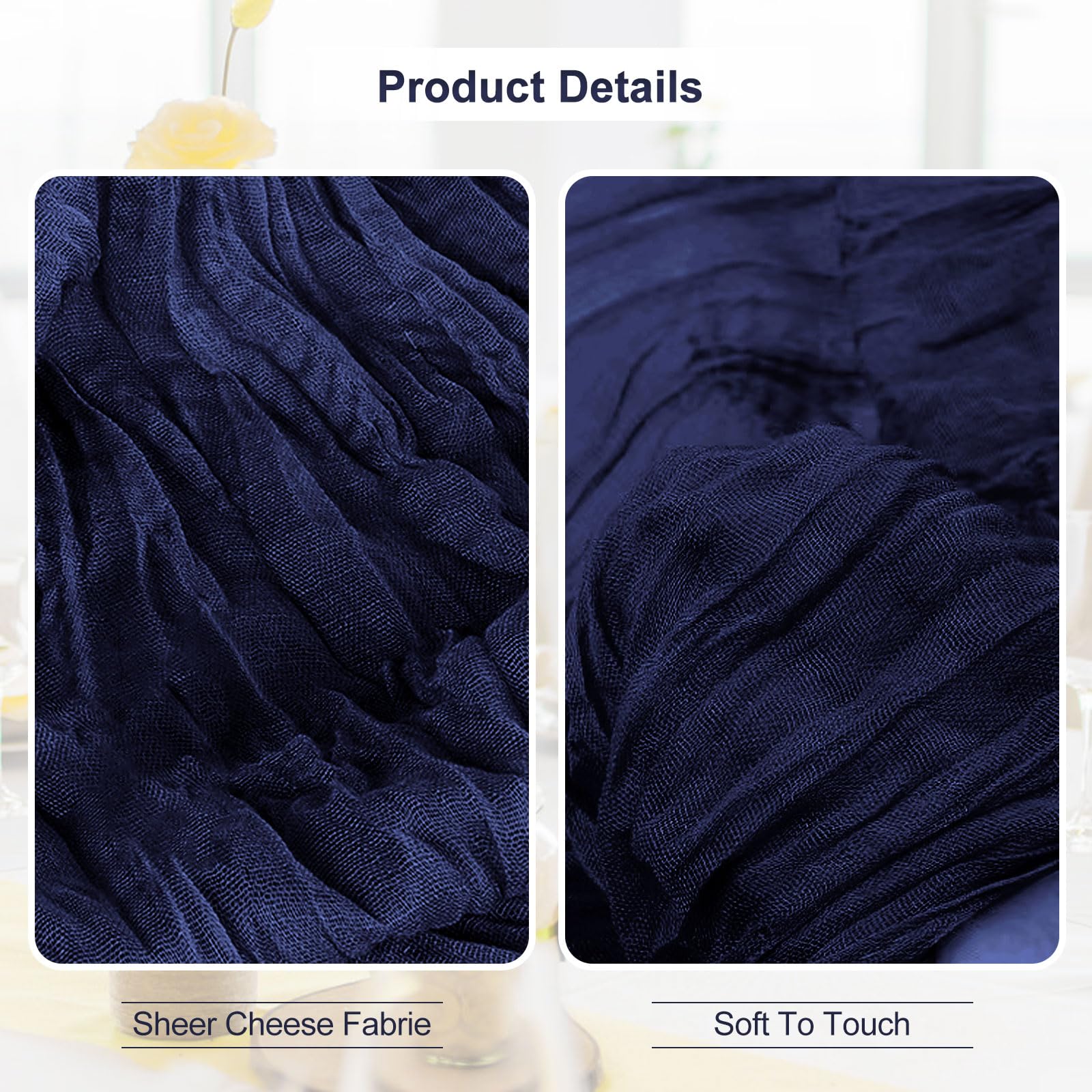 SuBleer camino de mesa gasa azul marino para bodas, ambiente refinado