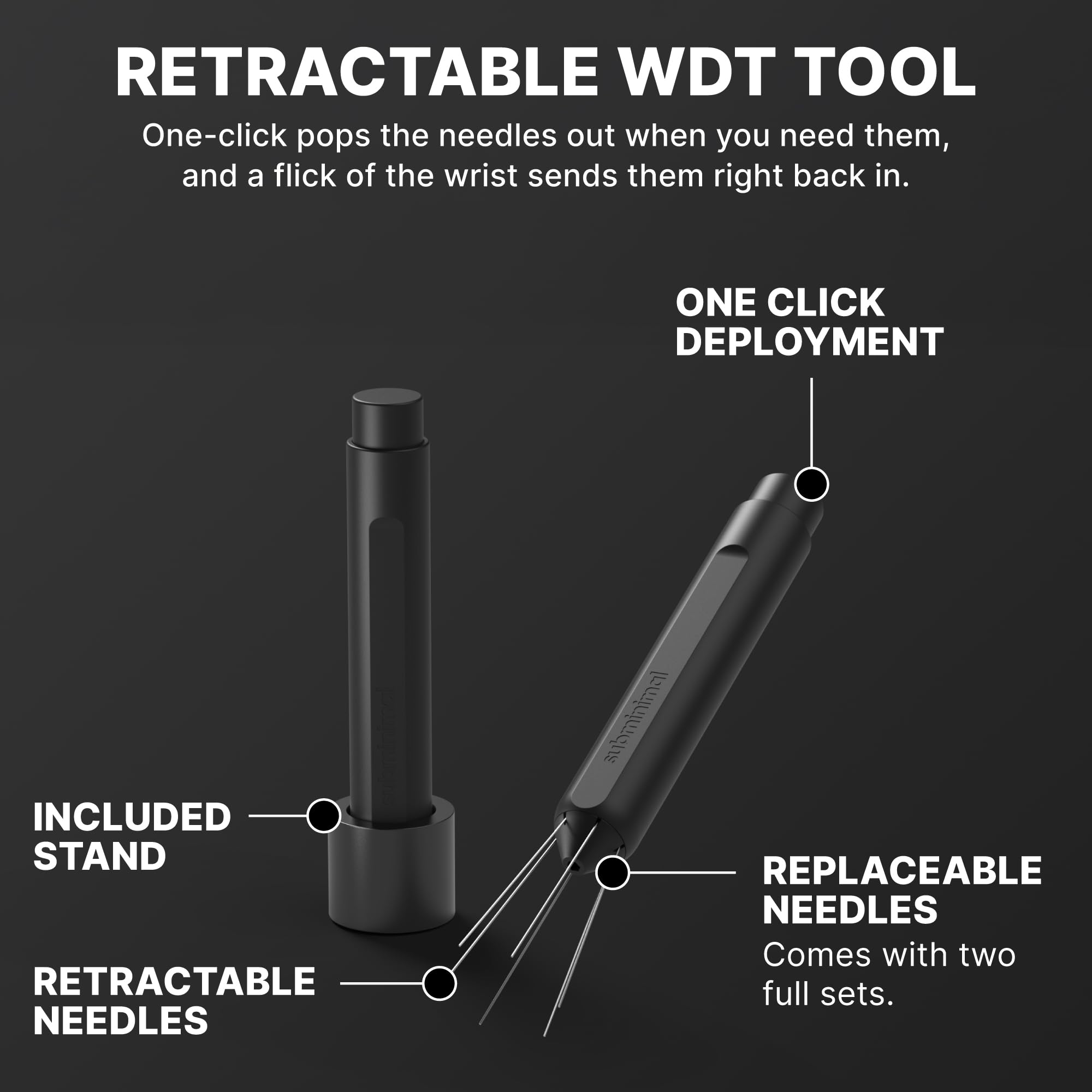 Subminimal Flick WDT aguja retráctil: seguridad al manipular las agujas en la preparación.